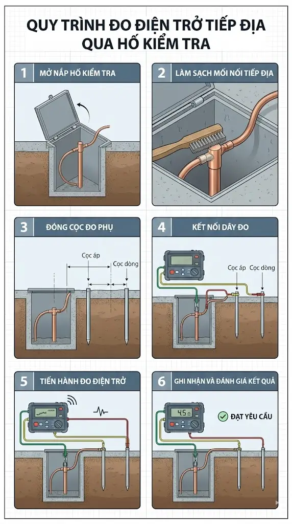 Cách đo điện trở tiếp địa qua hố kiểm tra đúng kỹ thuật